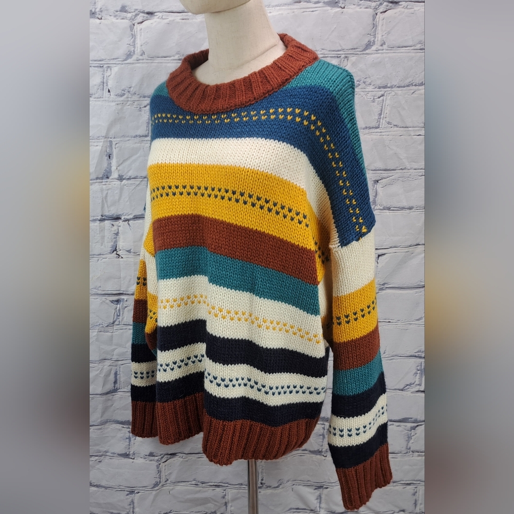 Spelledit Vintage Chunky Oversized Knit Sweater Striped Winter Plus Size 3XL 4XL - Picture 2 of 12